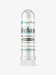 Pura Aura Relax nasal inhaler labeled Bubba Kush on a white background